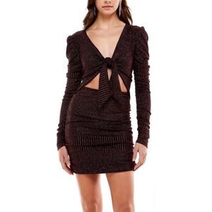 WAYF x Emma Rose Corvette Ruched Minidress Women's Med Black Metallic V-Neck